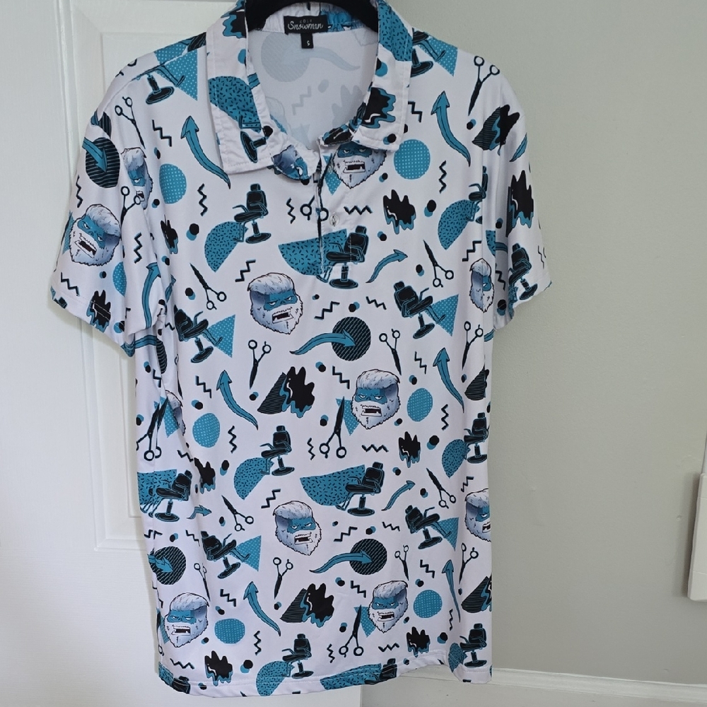 Blue and Black Polo Shirt with Marine Pattern